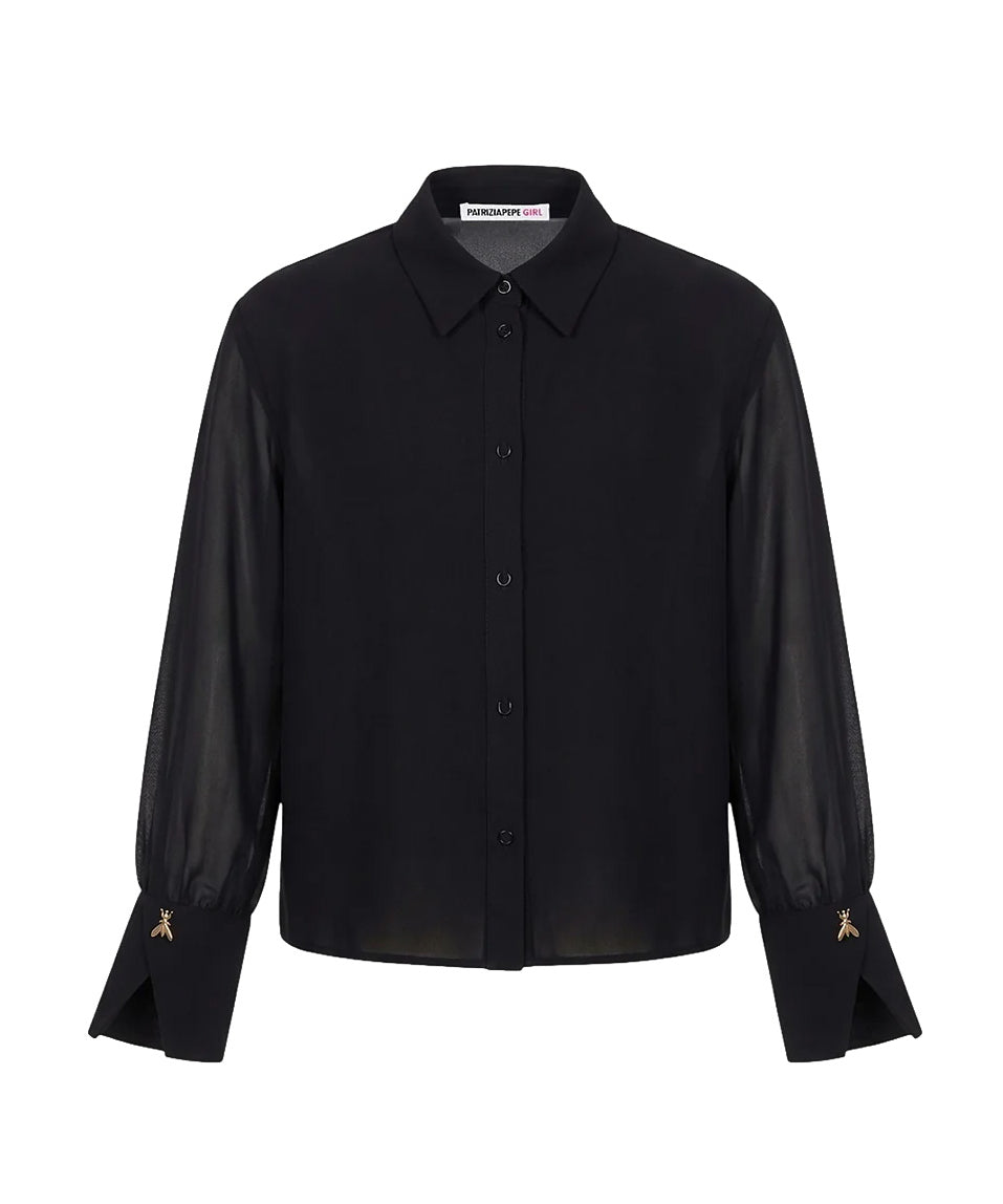 Patrizia Pepe Kids Camicia Nero con Logo Manica per Bambine
