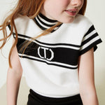 Twinset Kids Lupetto Maniche Cort con Logo Jacquard Bianco/Nero per Bambine (dettaglio)
