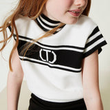Twinset Kids Lupetto Maniche Cort con Logo Jacquard Bianco/Nero per Bambine (dettaglio)