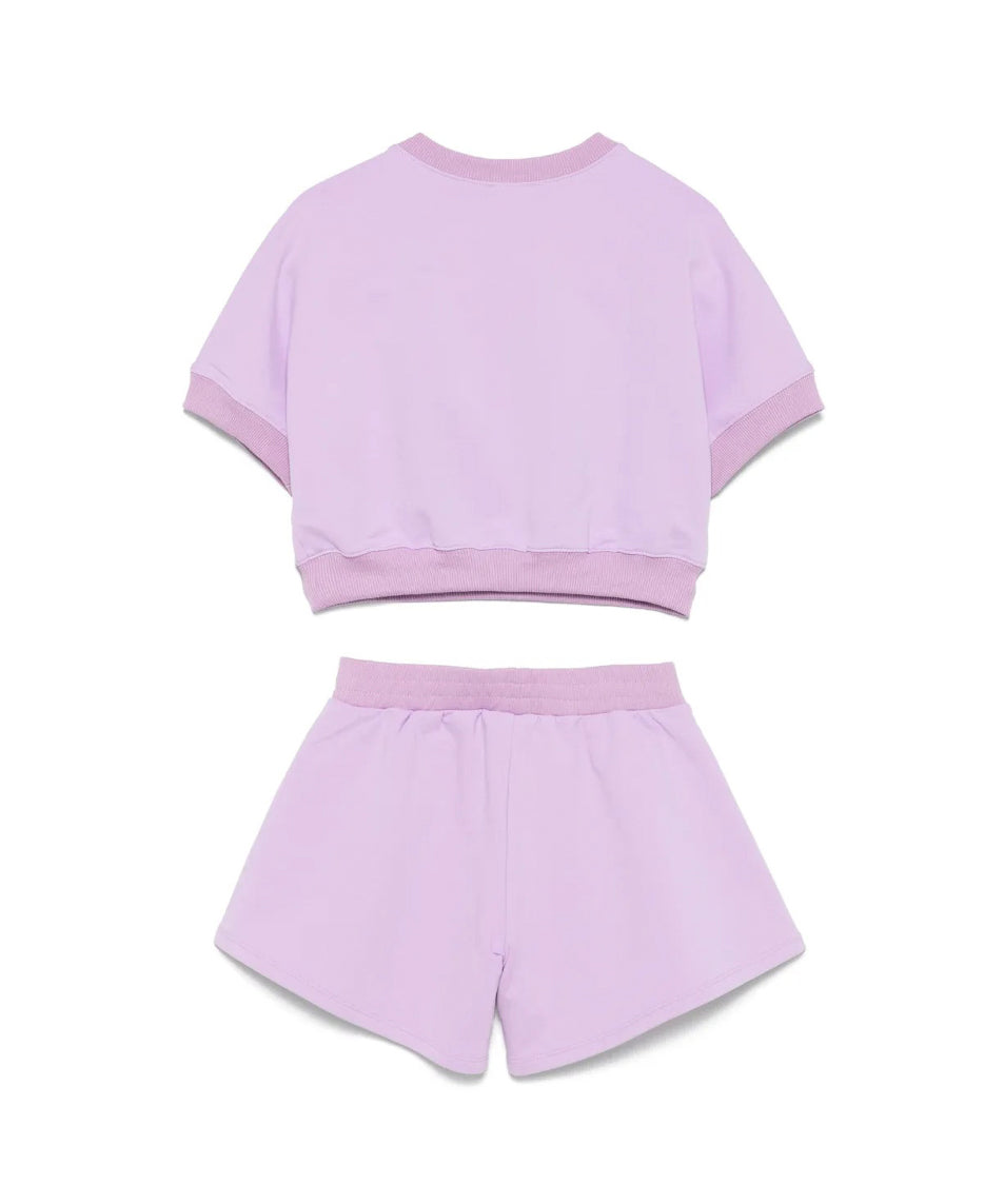 Twinset Kids T-shirt con Shorts in Felpa Viola per Bambine
