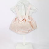 Barcellino Salopette Rosa con Fiocco con T-shirt Bianca per Neonate