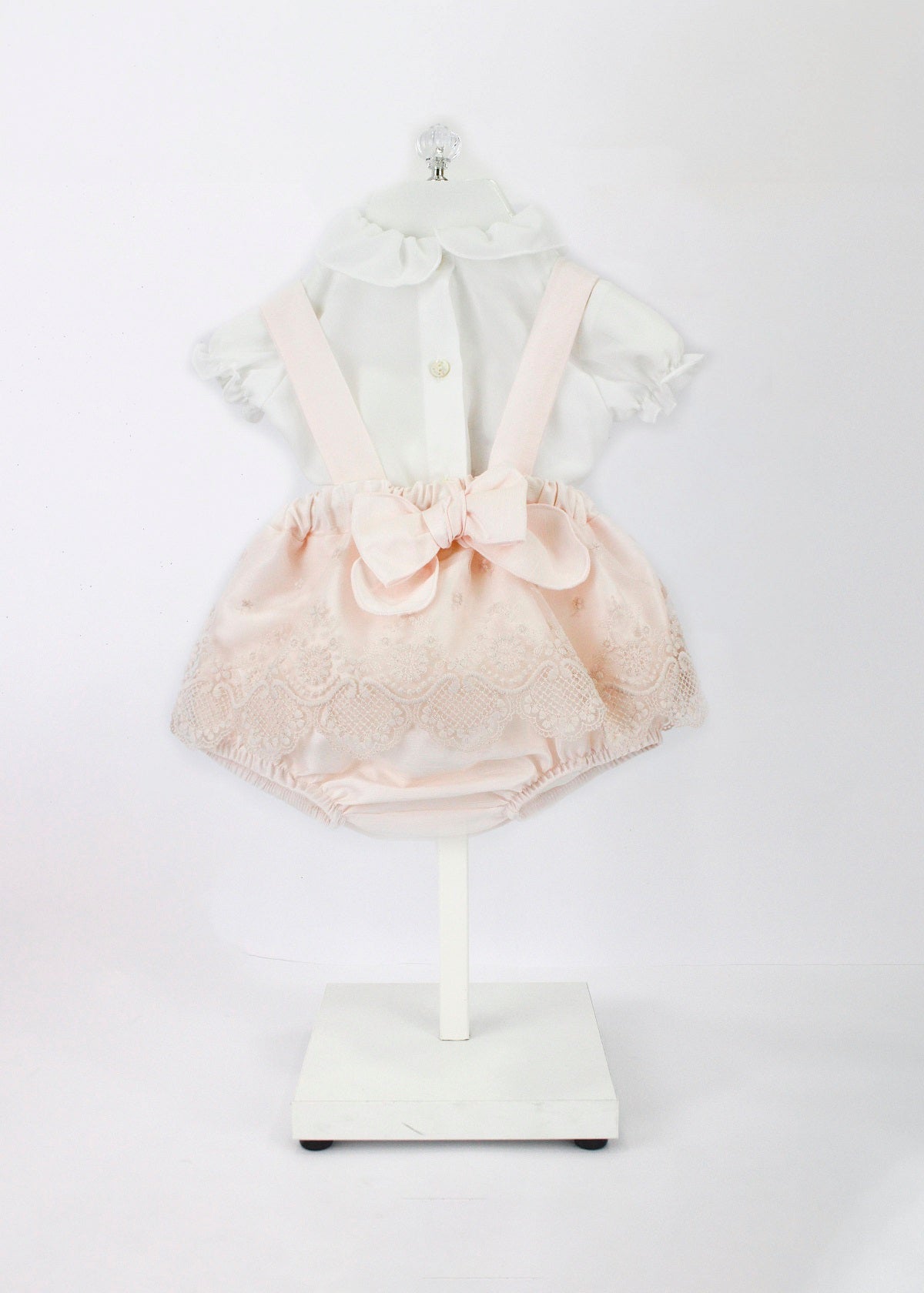 Barcellino Salopette Rosa con Fiocco con T-shirt Bianca per Neonate