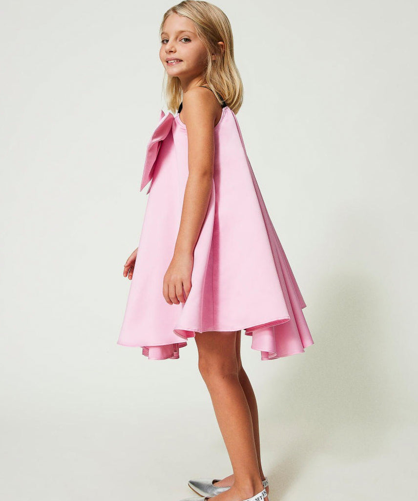 Twinset Kids Abito Rosa in Raso con Fiocco 