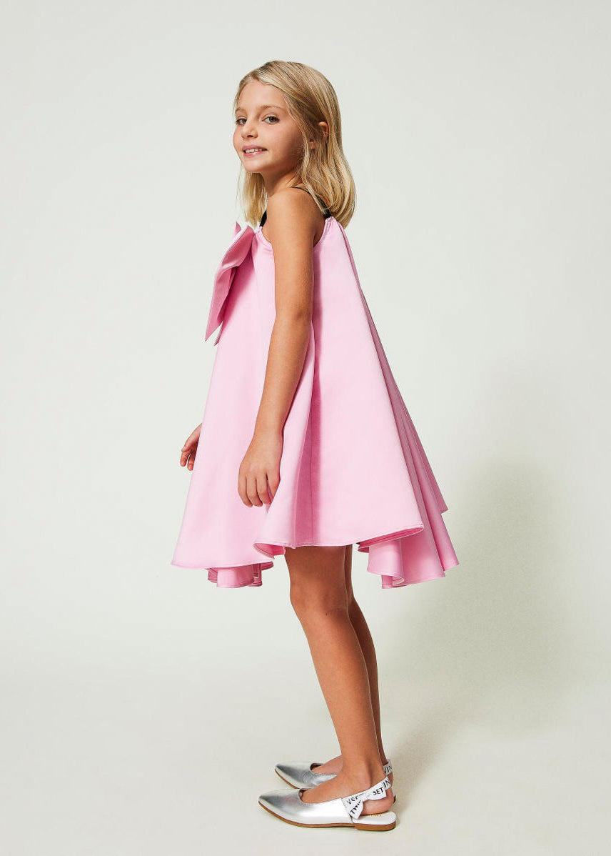 Twinset Kids Abito Rosa in Raso con Fiocco 