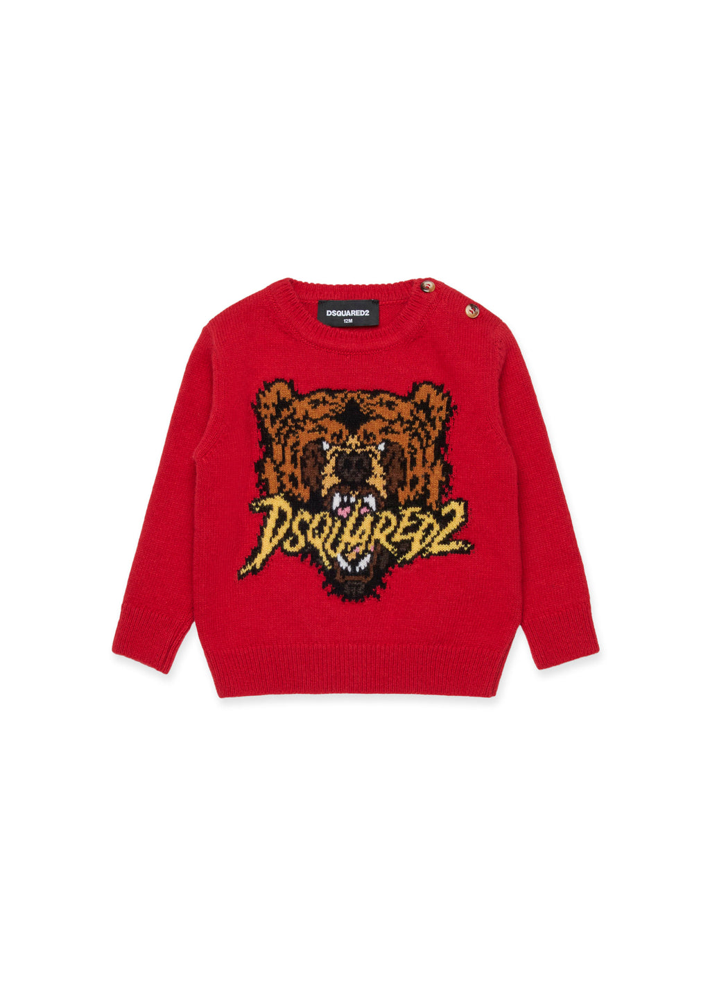 Dsquared2 Maglione Rosso con Intarso Bear per Neonati