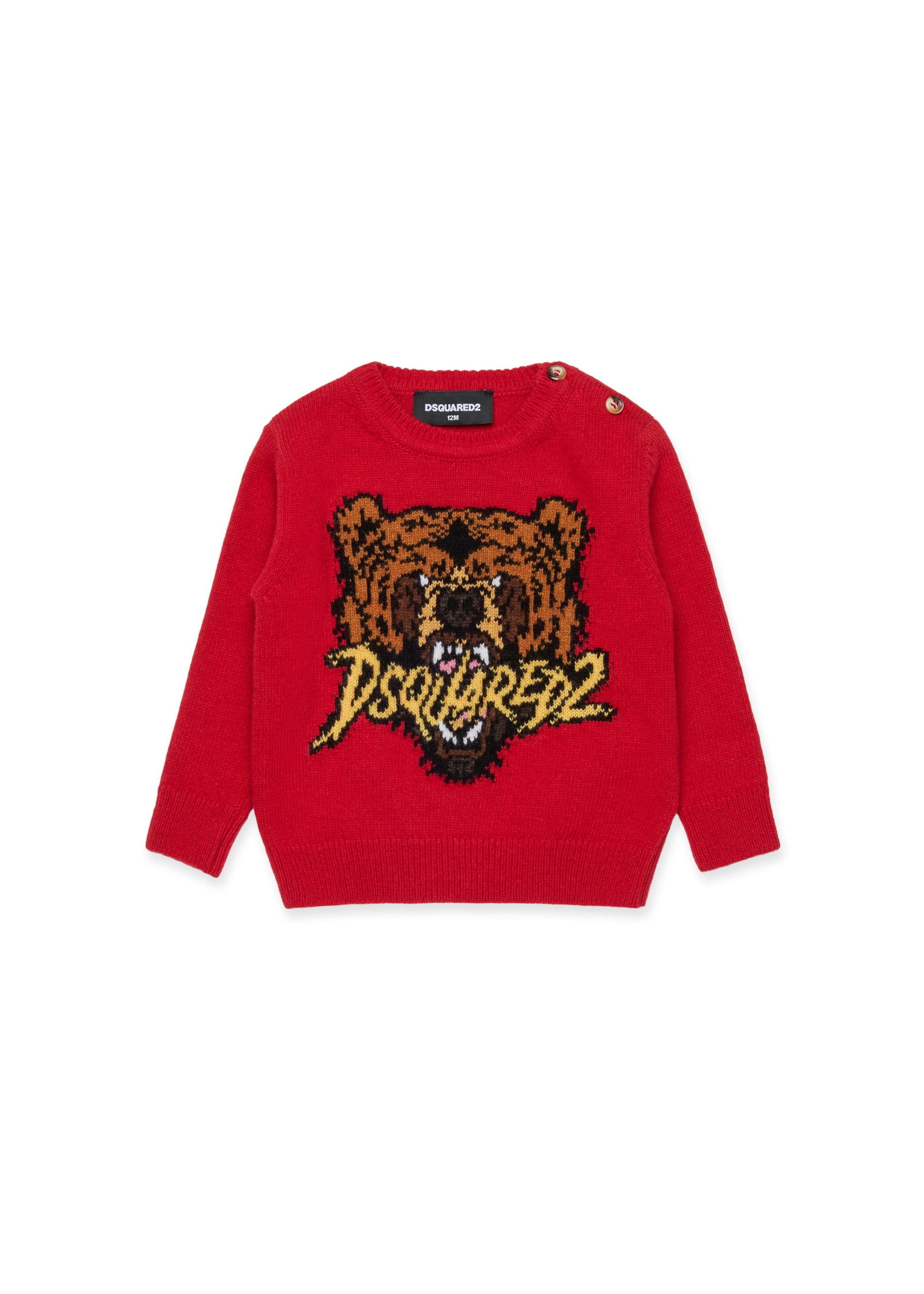 Dsquared2 Maglione Rosso con Intarso Bear per Neonati