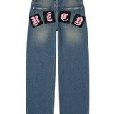 John Richmond Kids Pantalone in Denim con Patch Rosa sul Retro per Bambine
