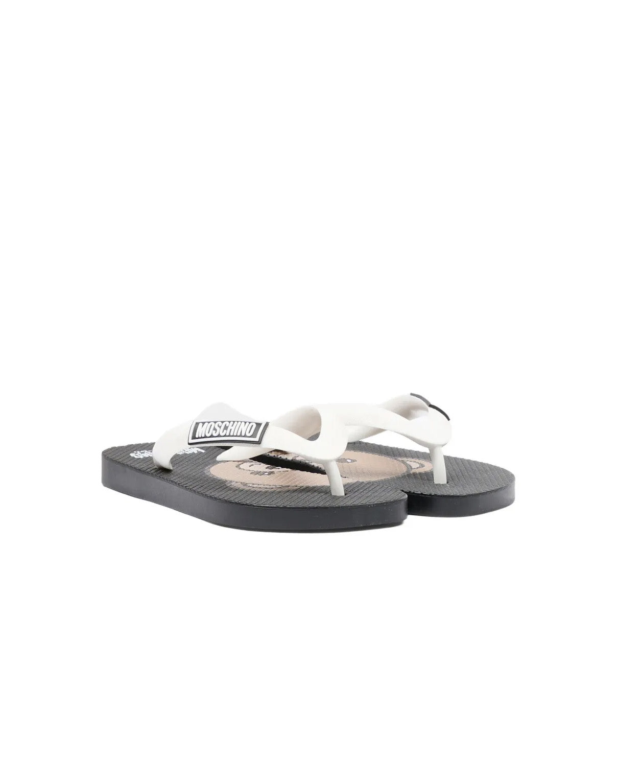 Moschino Kids Infradito Bianco e Nero con Logo Teddy per Bambini