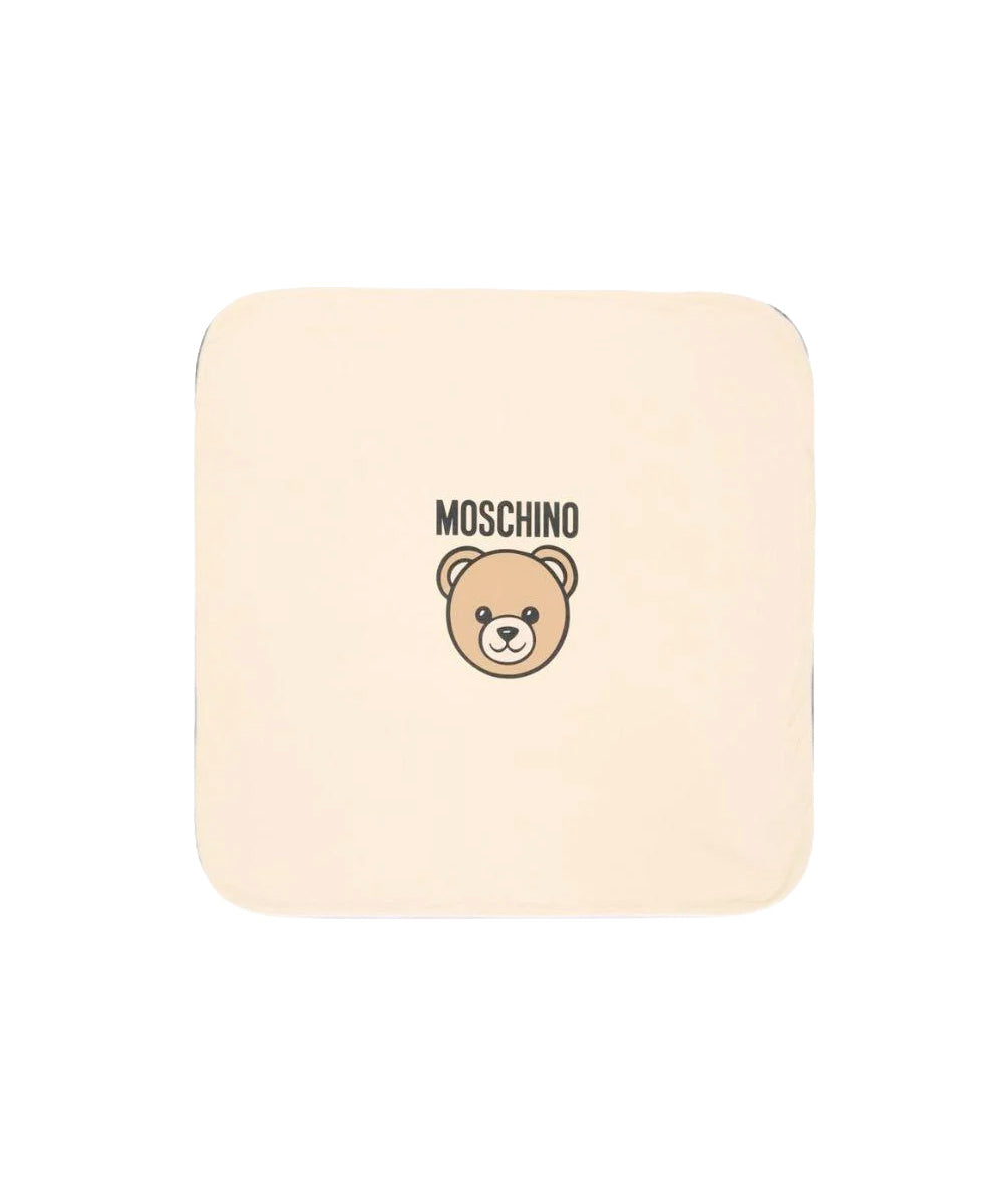 Moschino Kids Copertina Beige in Cotone con Stampa Teddy Bear e Logo Unisex
