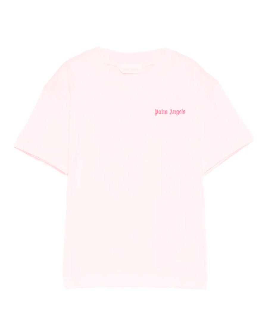 Palm Angels Kids T-Shirt Rosa con Logo Fucsia per Bambina