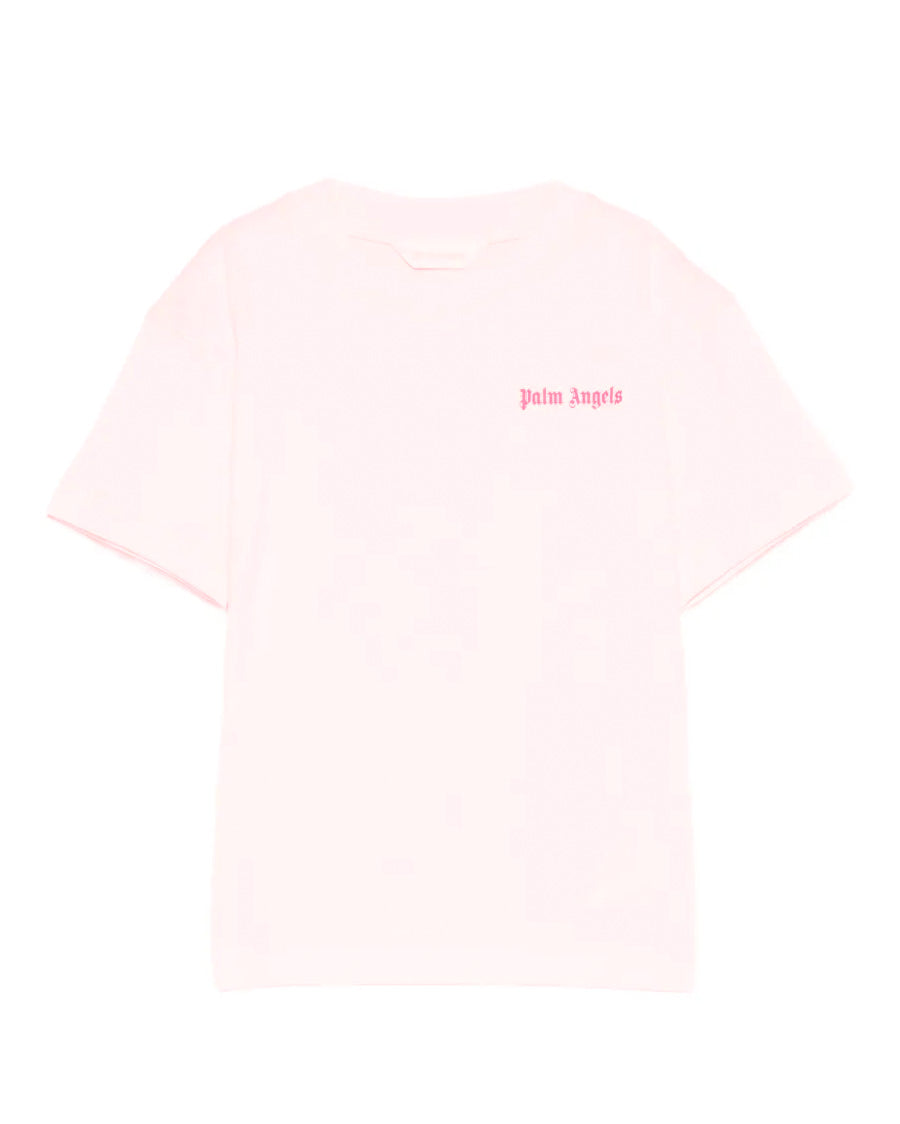 Palm Angels Kids T-Shirt Rosa con Logo Fucsia per Bambina