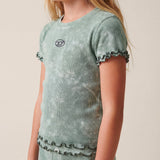 Diesel Kids T-Shirt Grigia Sfumata a Costine con Logo in Rilievo per Bambine