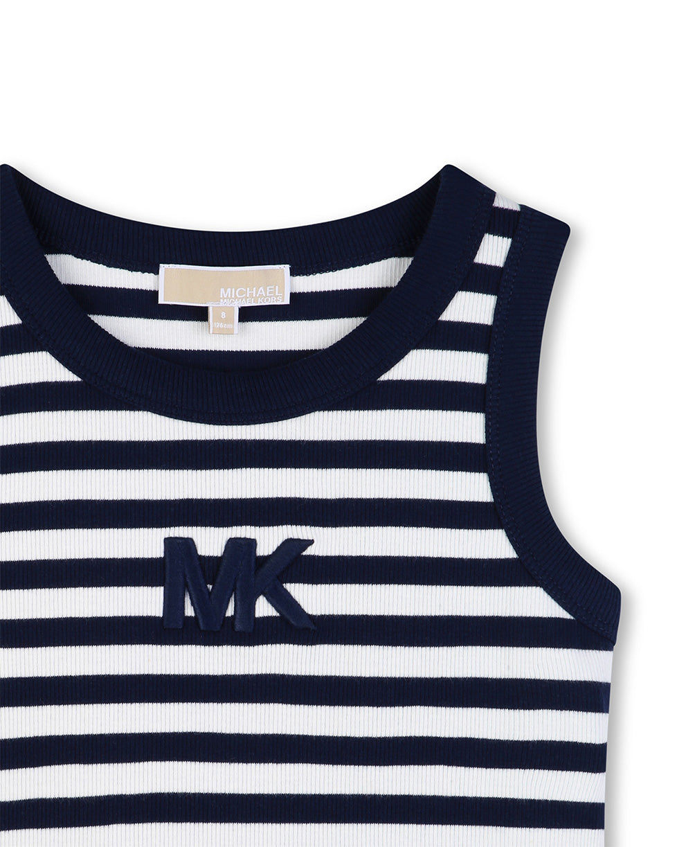 Michael Kors Kids Canotta Blu Marino a Strisce Bianco con Logo Ricamato per Bambine