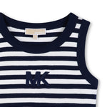Michael Kors Kids Canotta Blu Marino a Strisce Bianco con Logo Ricamato per Bambine