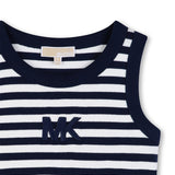 Michael Kors Kids Canotta Blu Marino a Strisce Bianco con Logo Ricamato per Bambine