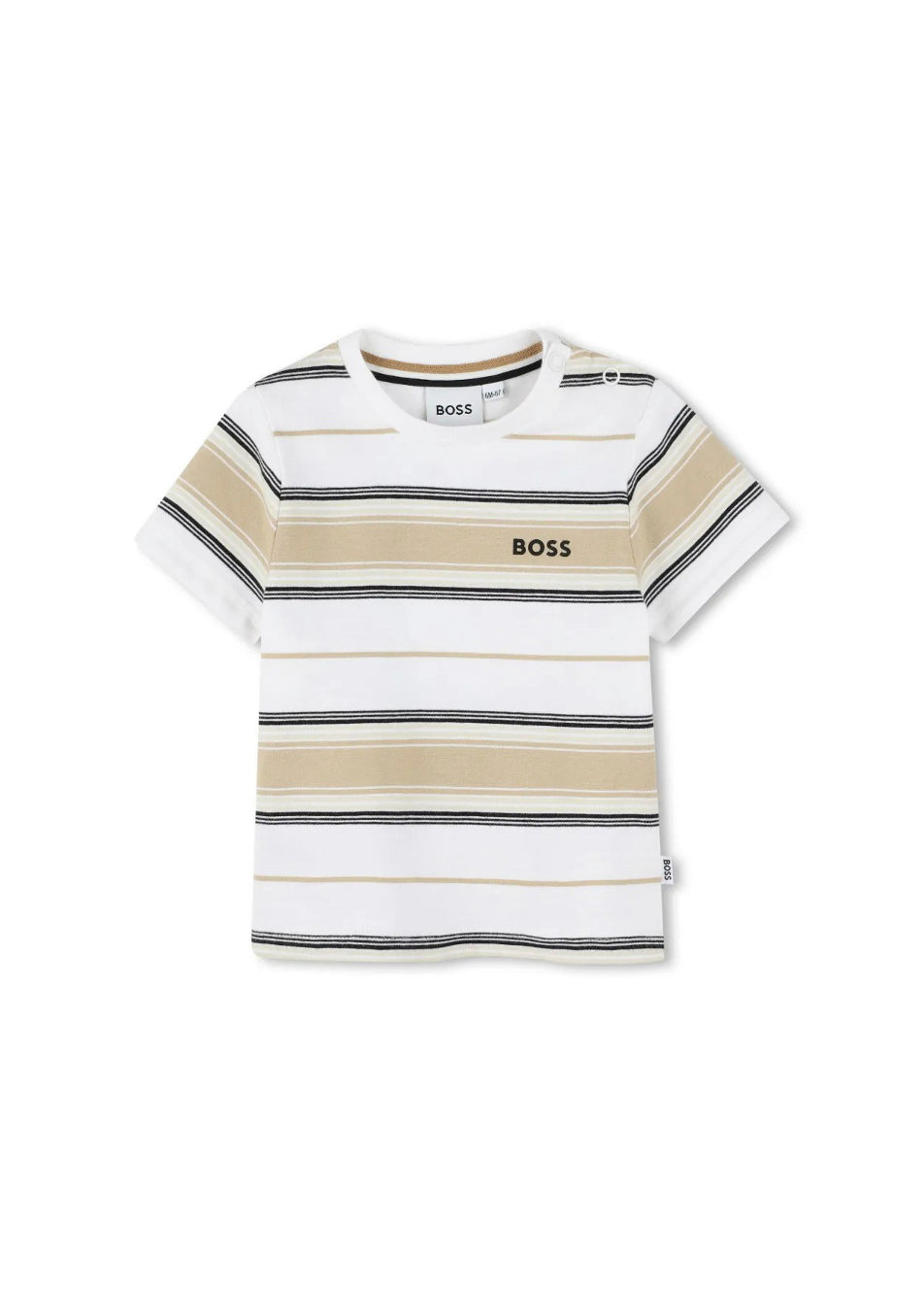 Boss Kids T-shirt Bianca a Righe per Neonati