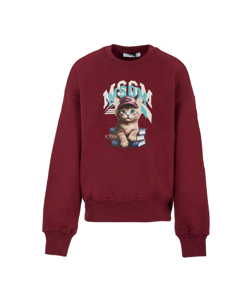 MSGM Kids Felpa Girocollo Borgogna con Stampa per Bambine