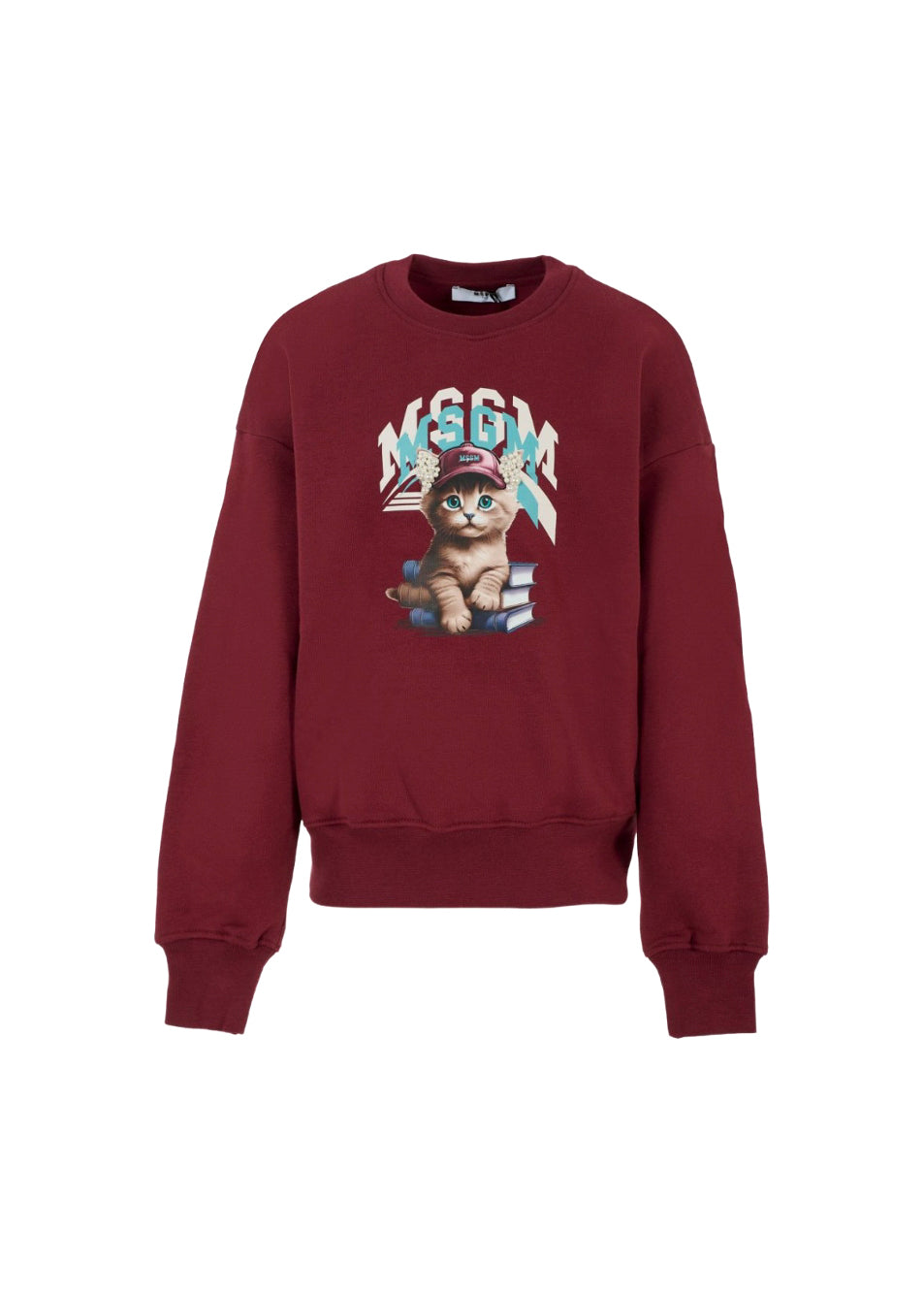 MSGM Kids Felpa Girocollo Borgogna con Stampa per Bambine