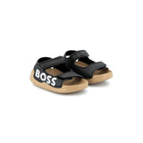 Boss Kids Black Logo Sandals for Babies