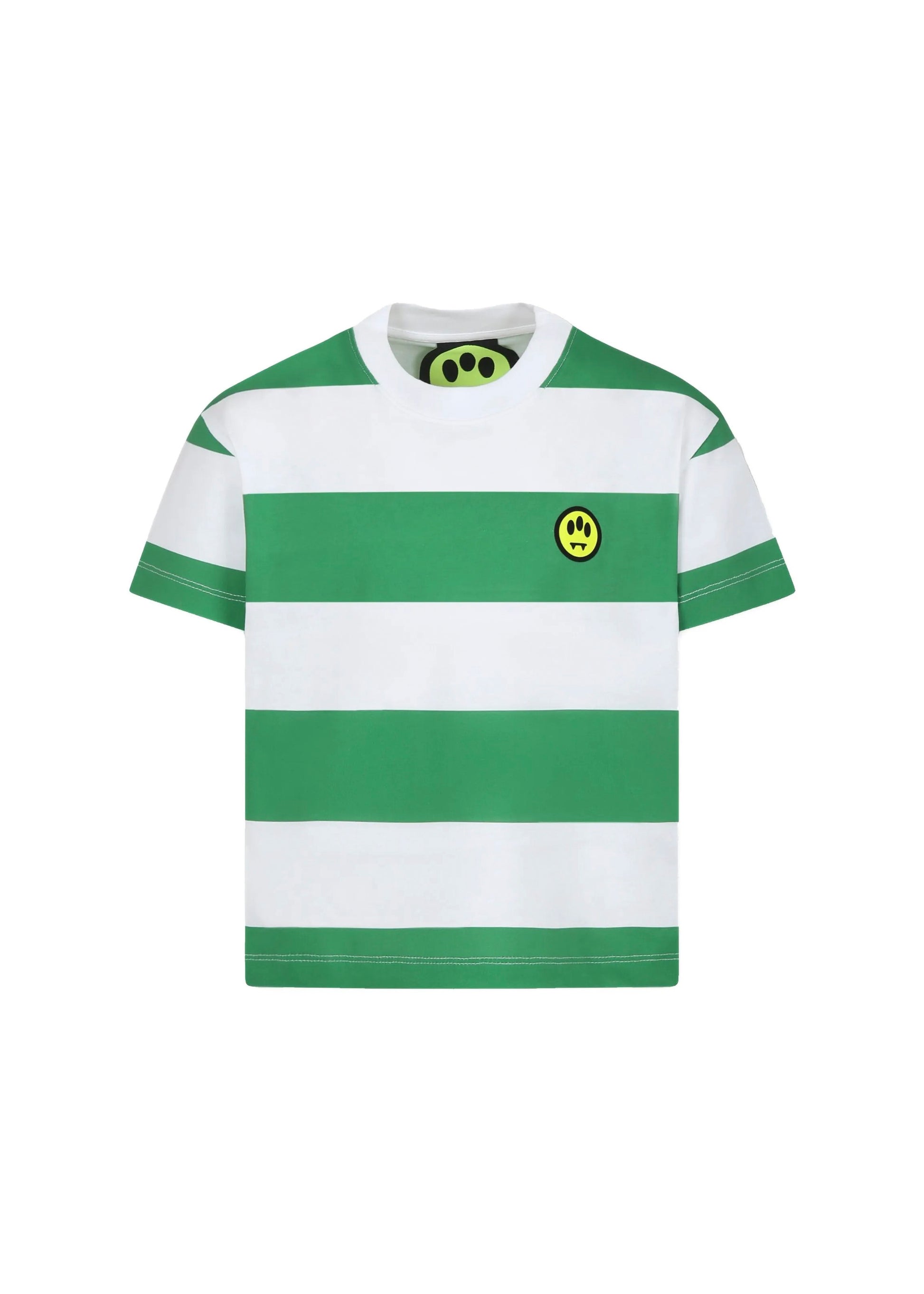 Barrow Kids T-shirt a Righe Bianco/Verde con Stampa Retro per Bambini (fronte)