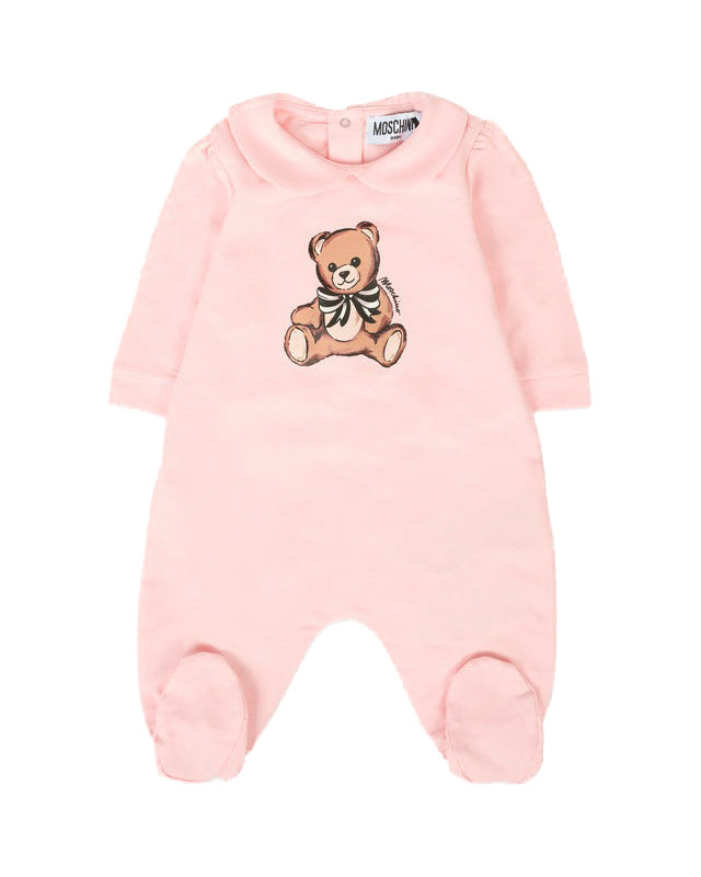 Moschino Kids Tutina con Bavetta Rosa con Teddy per Neonate