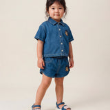 Moschino Kids Short in Denim con Logo Teddy Bear per Neonate