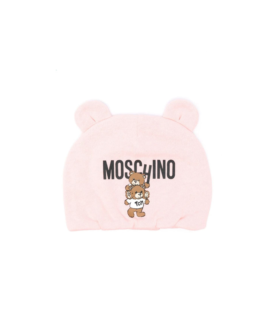 Moschino Kids Cappellino Rosa con Stampa Logo Teddy Bear per Neonate