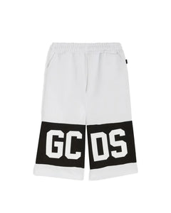 GCDS Bermuda Bianco/Nero con Banda Logo per Bambini