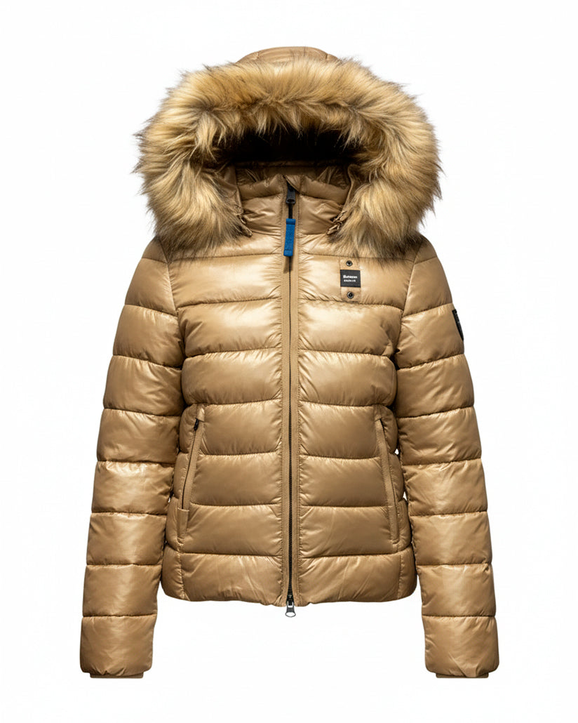 Blauer Kids Giubbino Tabacco con Cappiuccio in Pelliccia Ivory Junior per Bambine