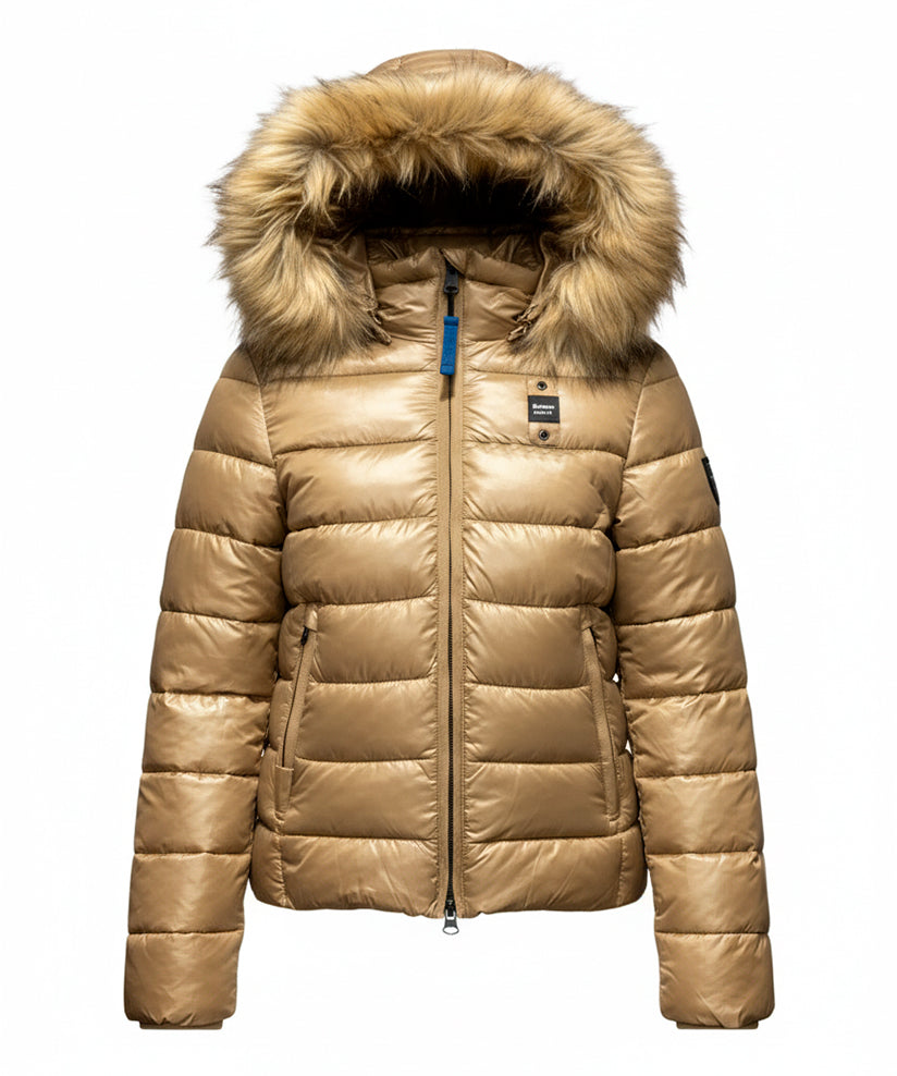 Blauer Kids Giubbino Tabacco con Cappiuccio in Pelliccia Ivory Junior per Bambine