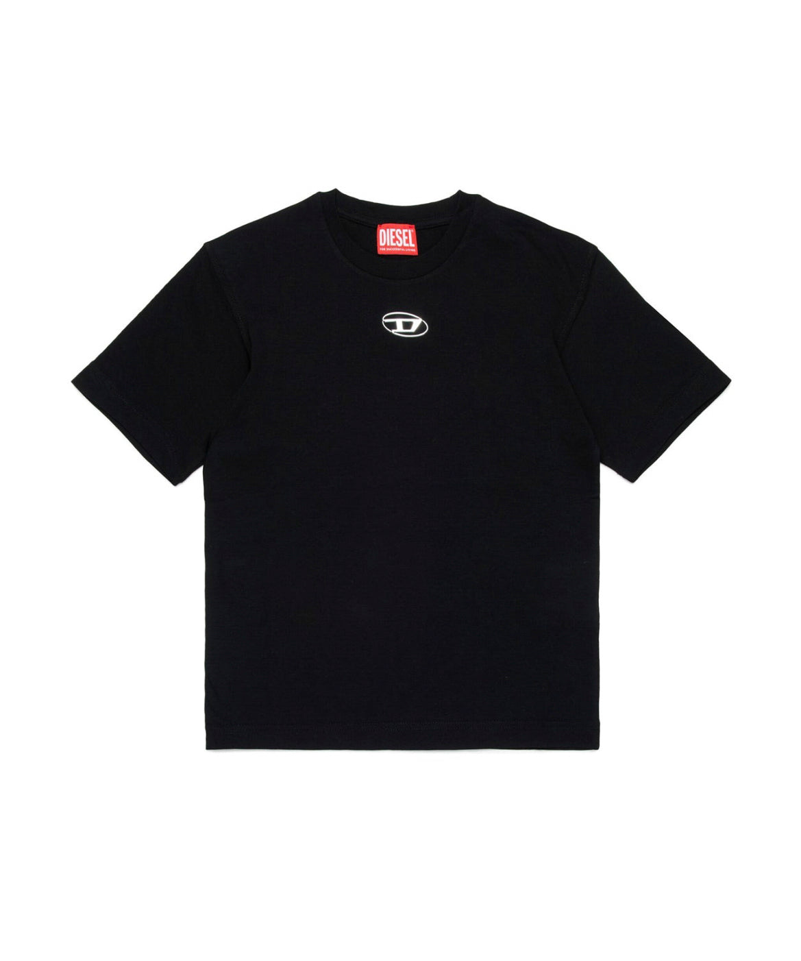 Diesel Kids T-shirt Nera con Oval D in Metallo per Bambini 