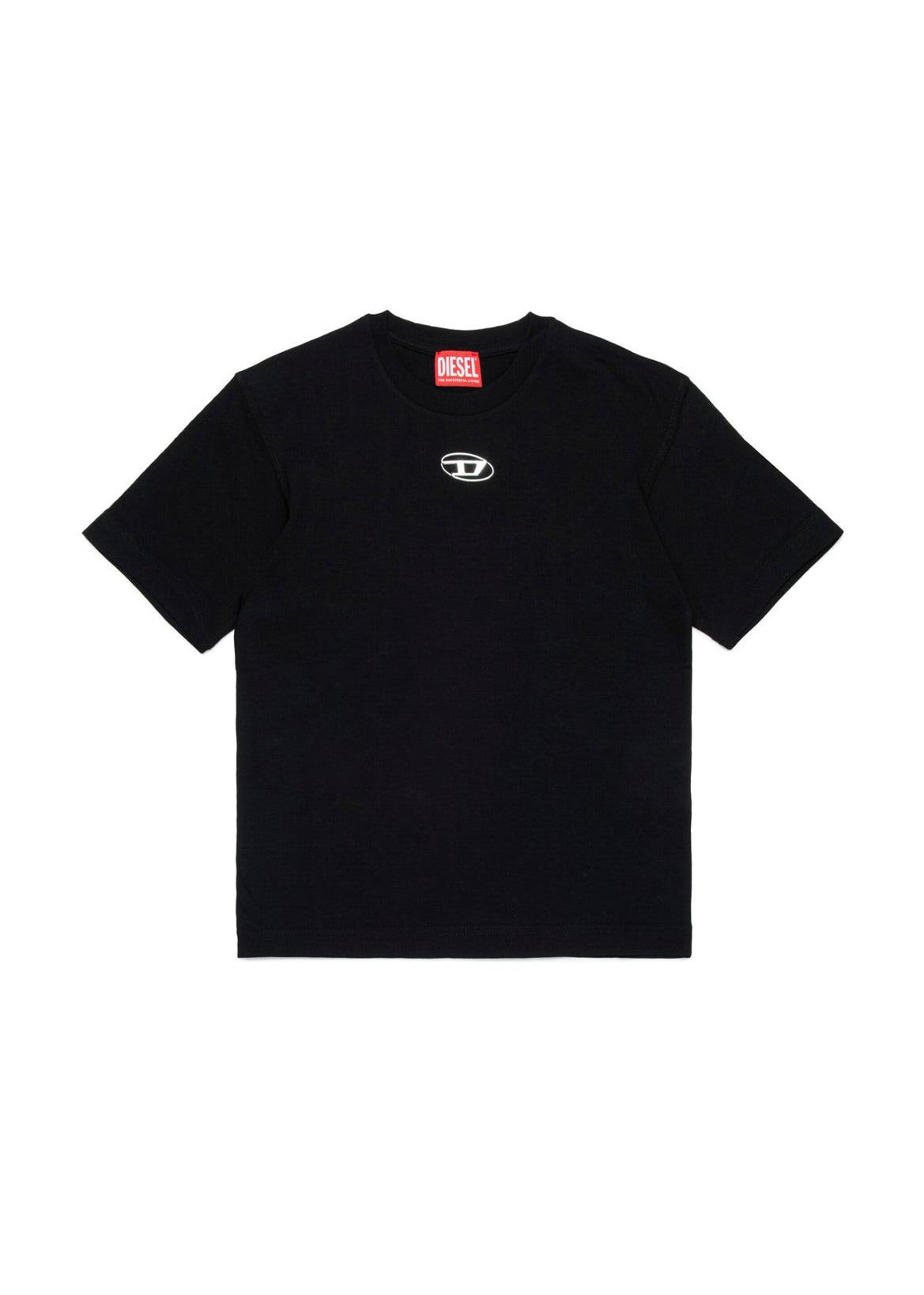 Diesel Kids T-shirt Nera con Oval D in Metallo per Bambini 