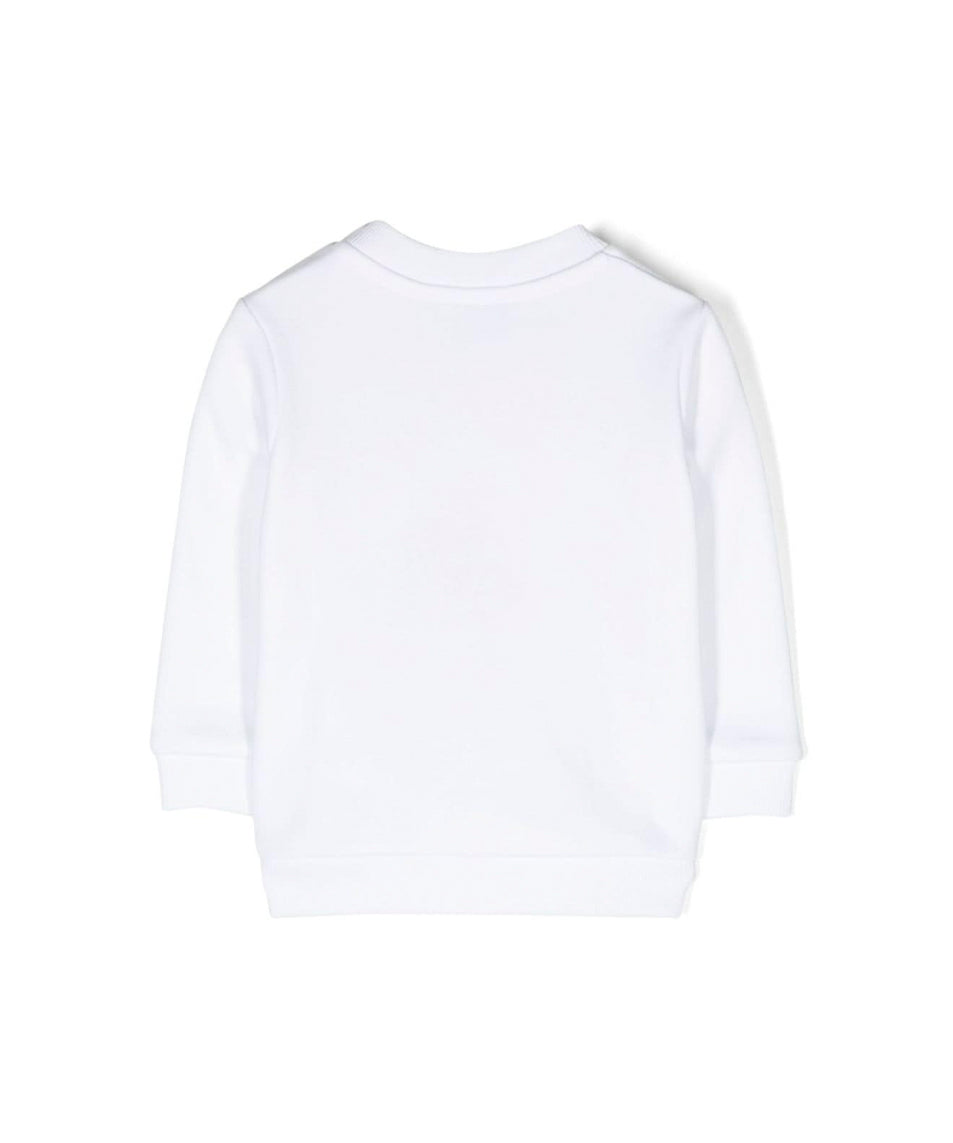 Moschino Kids Felpa Bianca Girocollo con Logo e Patch Teddy Bear per Neonati (retro)