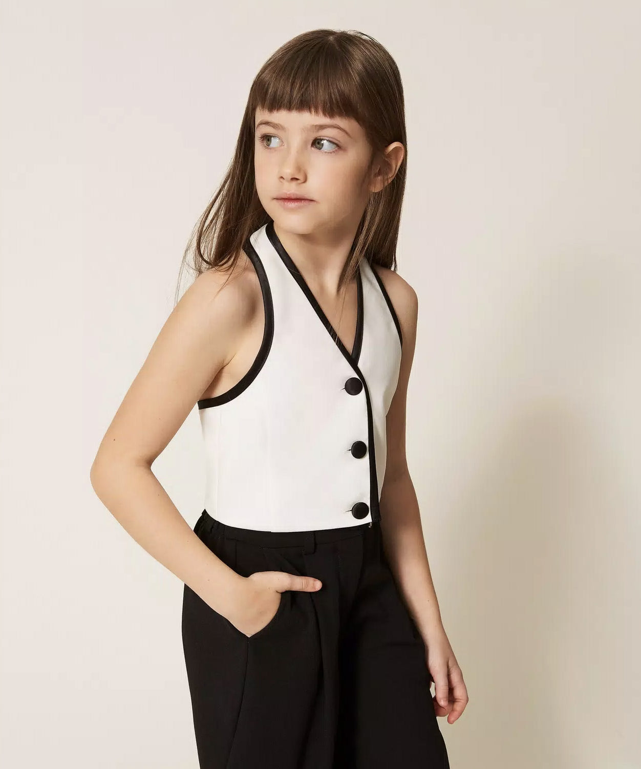 Twinset Top Off-White e Nero per Bambine