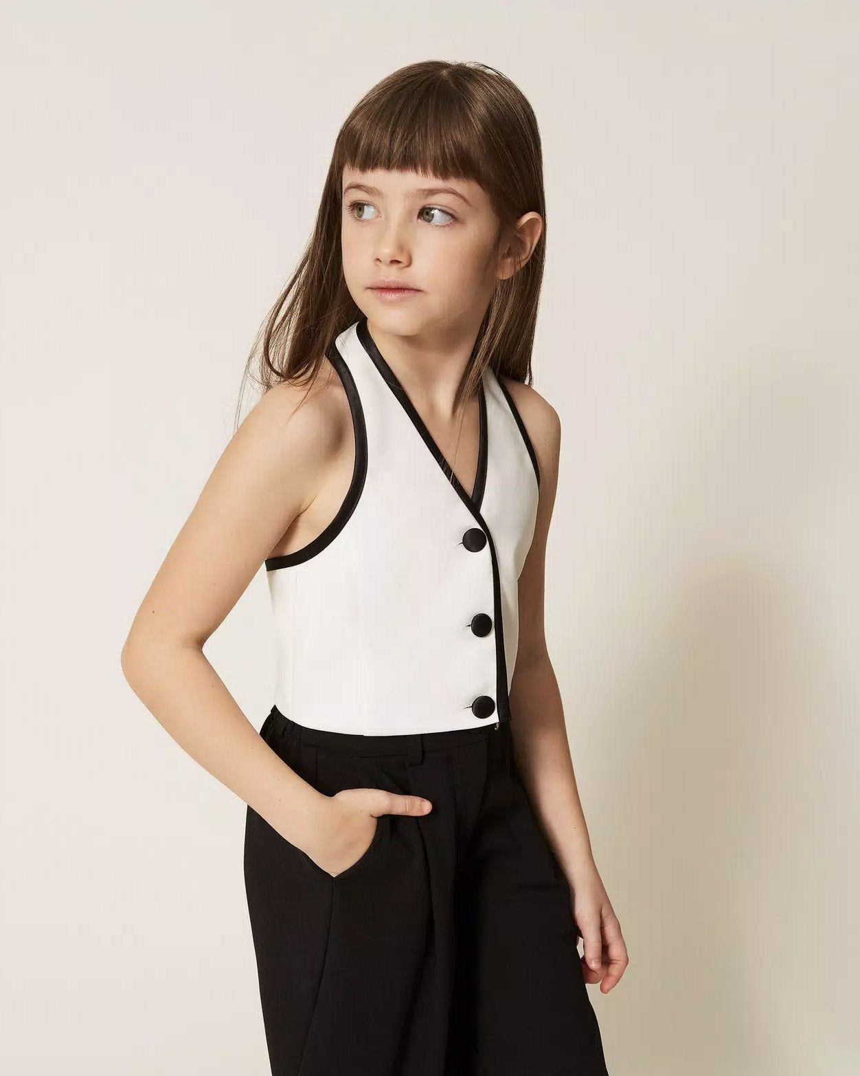 Twinset Top Off-White e Nero per Bambine