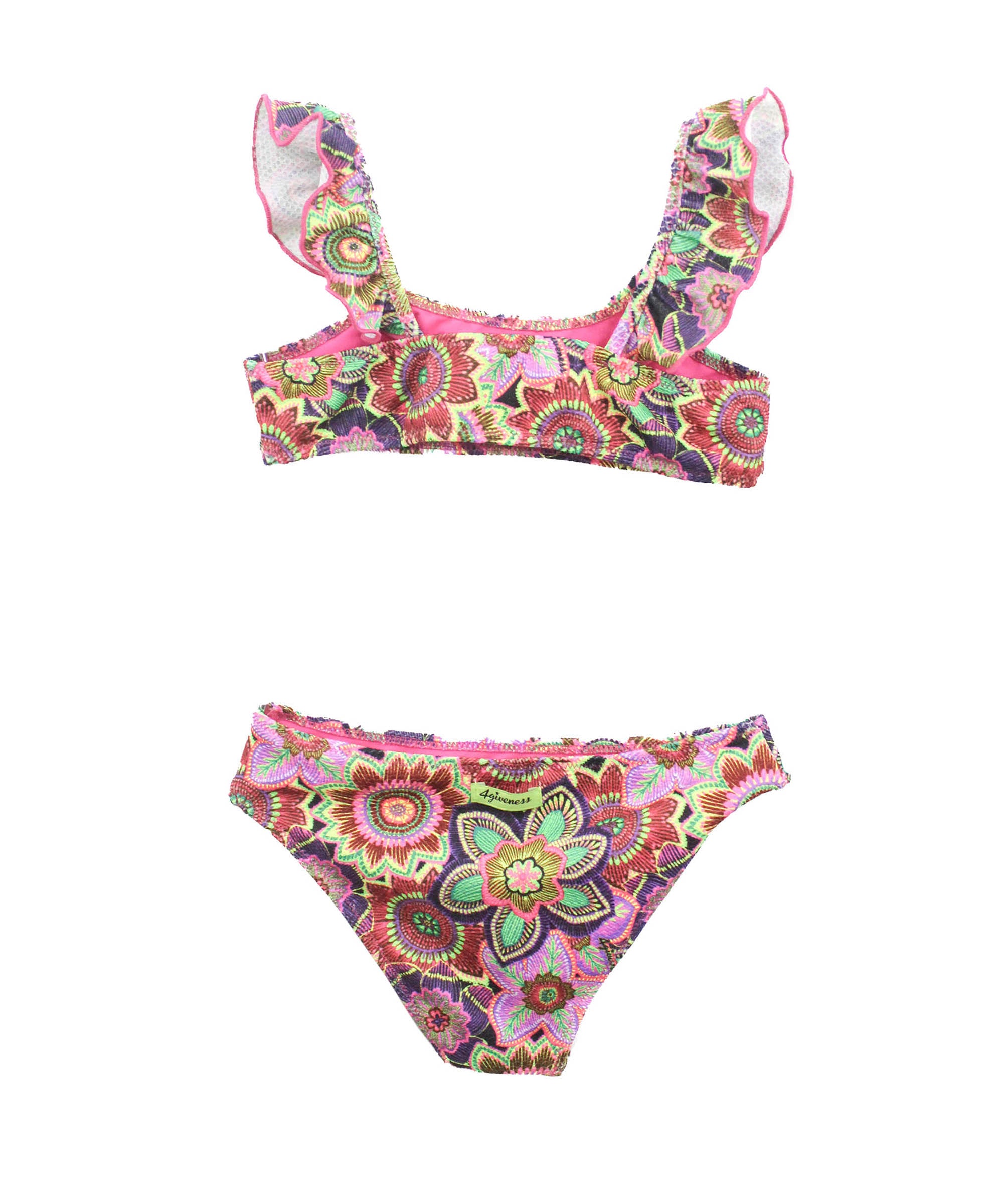 4GIVENESS Costume Bikini a Fascia Fantasia Tropical Bouquet per Bambine (retro)