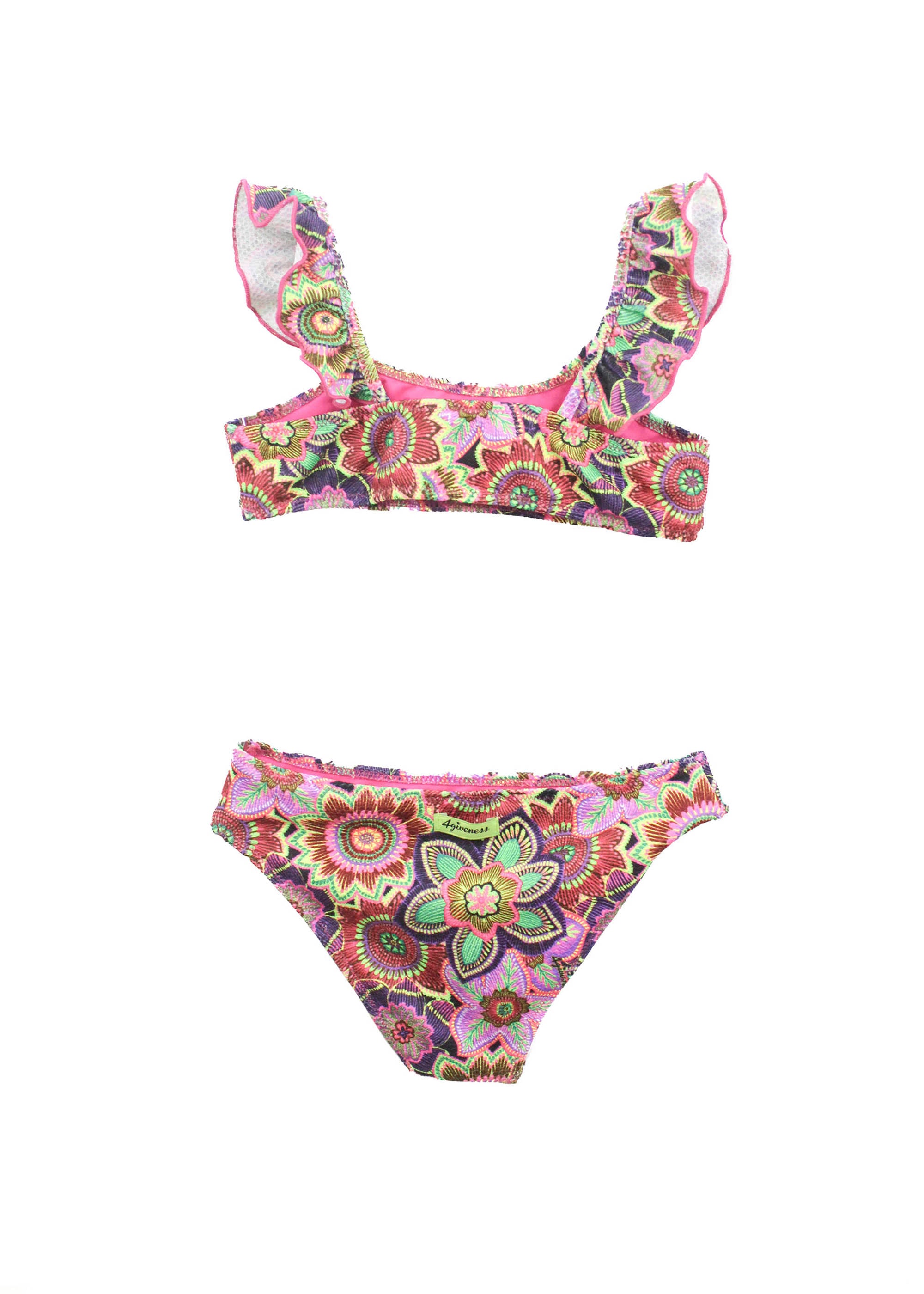 4GIVENESS Costume Bikini a Fascia Fantasia Tropical Bouquet per Bambine (retro)