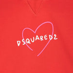 Dsquared2 Kids Felpa Rossa con Cappuccio con Stampa Cuore per Bambine (dettagli)