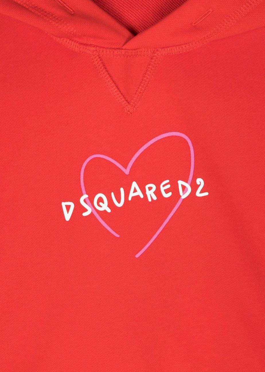 Dsquared2 Kids Felpa Rossa con Cappuccio con Stampa Cuore per Bambine (dettagli)