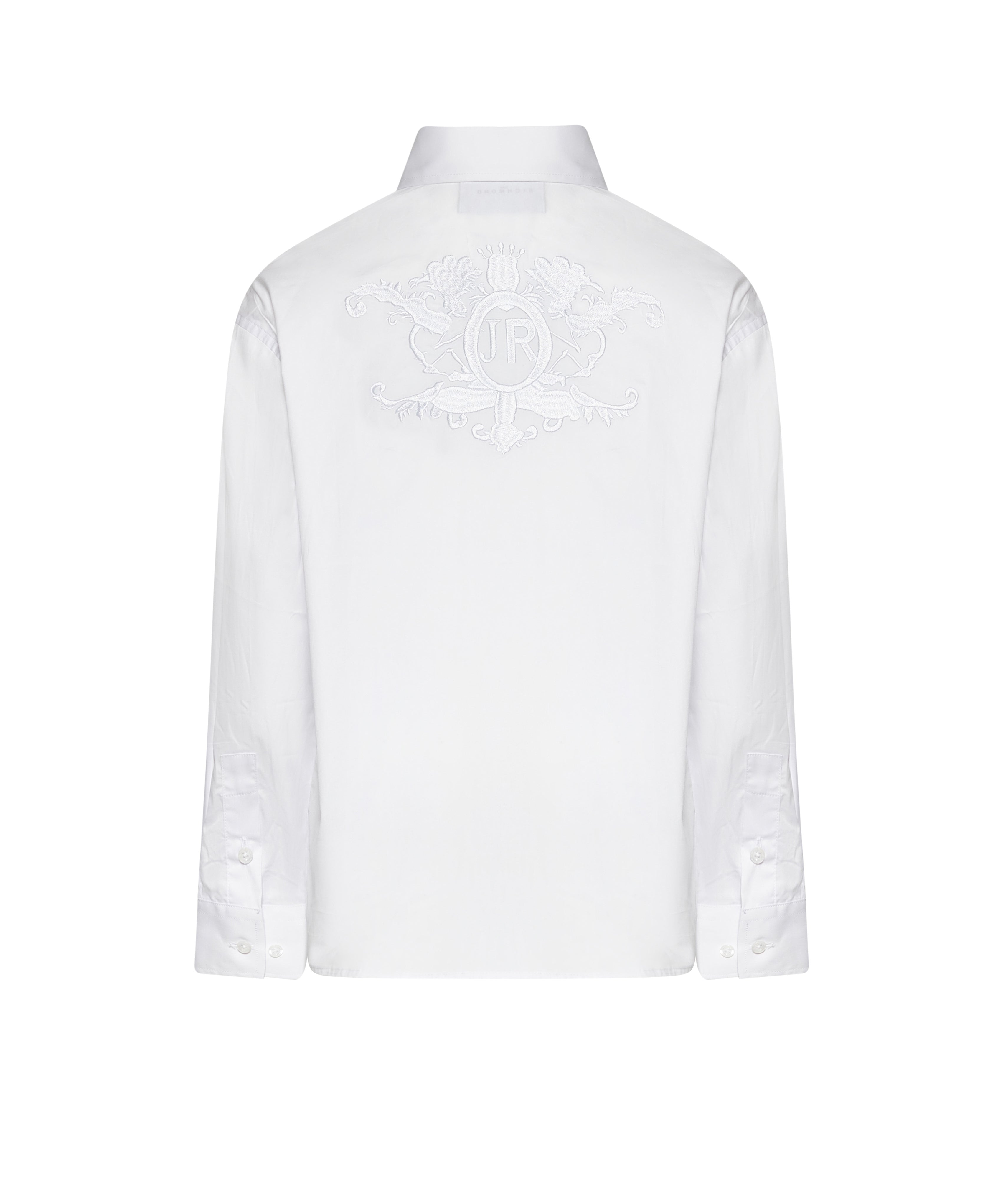 John Richmond Kids Camicia Bianco con Logo Ricamato e Ricamo sul Retro per Bambini