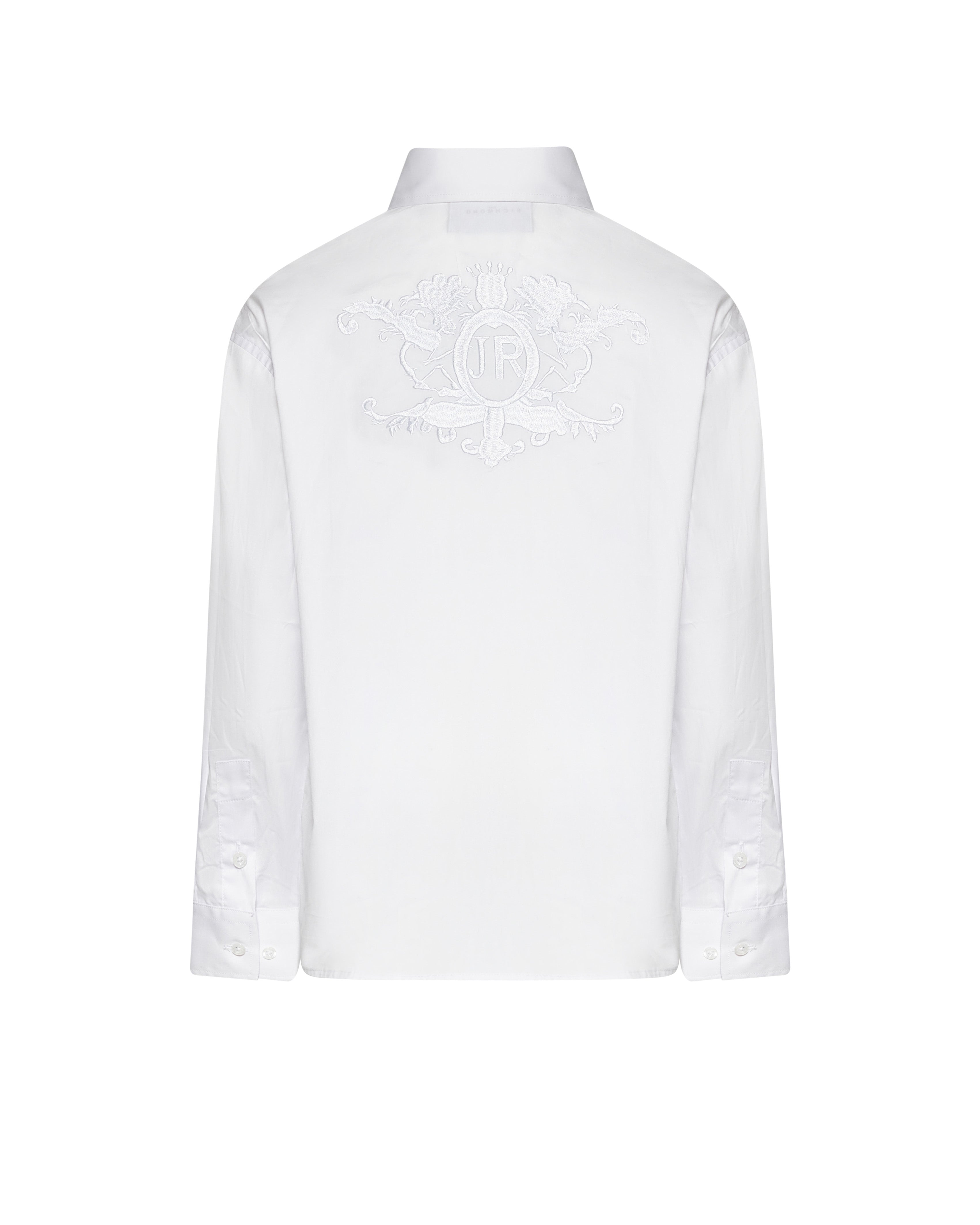 John Richmond Kids Camicia Bianco con Logo Ricamato e Ricamo sul Retro per Bambini