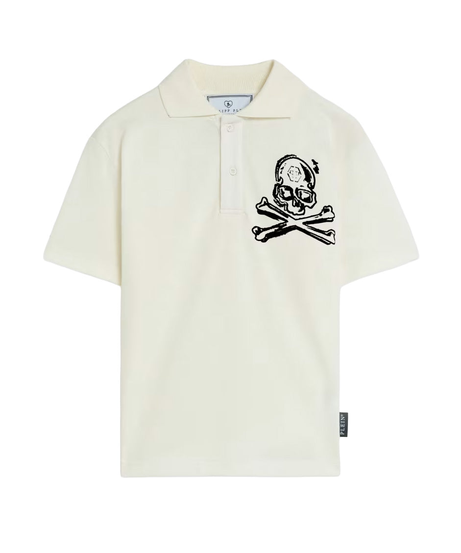 Philipp Plein Kids Polo Bianco con Stampa per Bambini