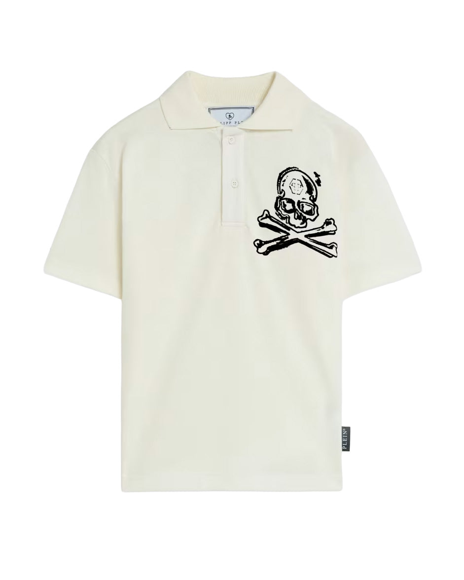Philipp Plein Kids Polo Bianco con Stampa per Bambini