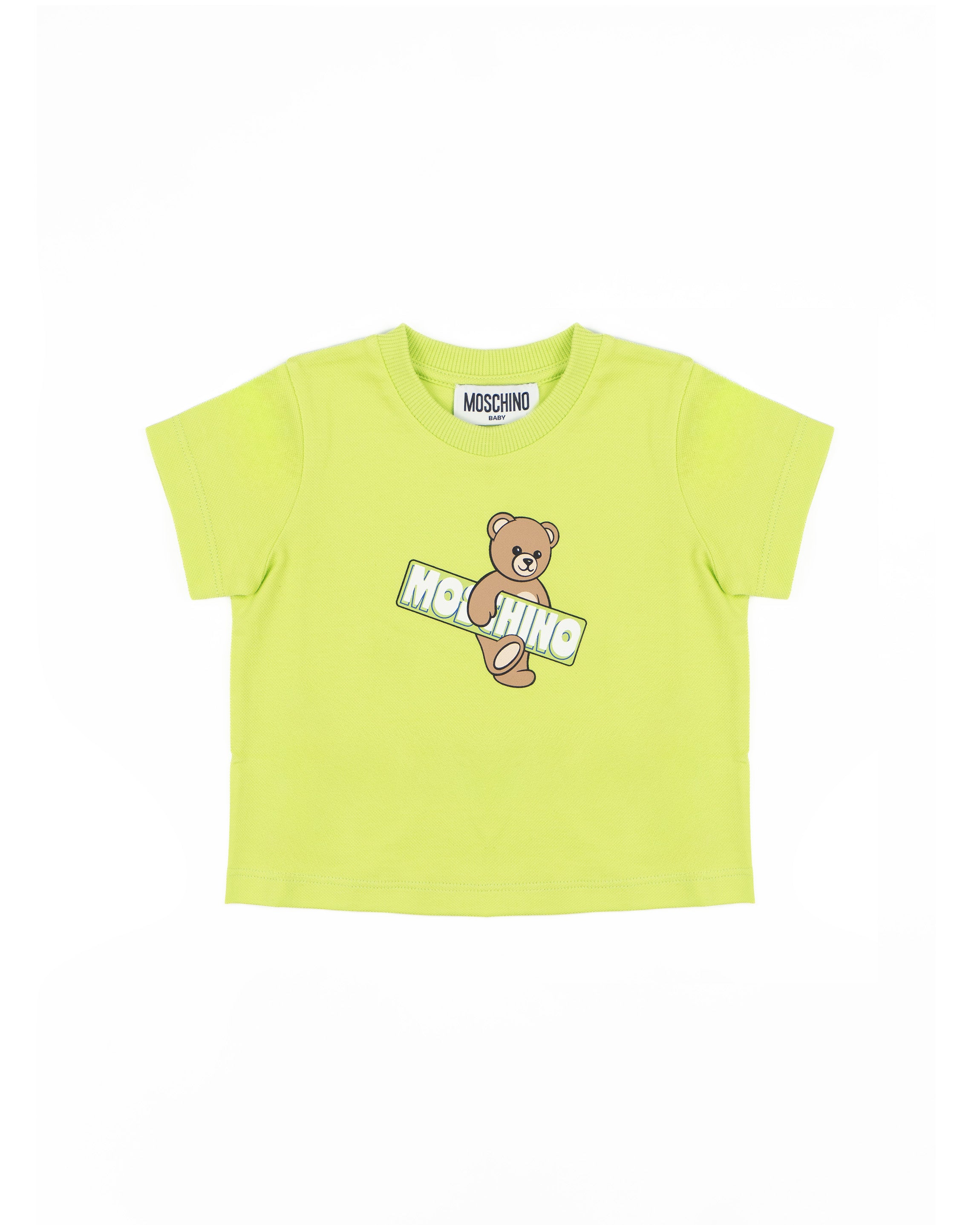 Moschino Kids T-shirt Verde con Stampa Logo Teddy Unisex per Neonati