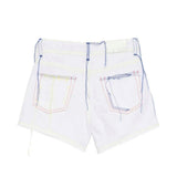 Msgm Kids Short in Denim Bianco con Cuciture a Vista per Bambine