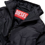 Diesel Kids Piumino Cropped Nero con Cappuccio e Logo Oval per Bambine