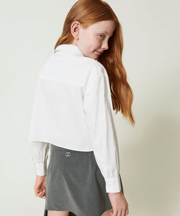 Twinset Kids Camicia Bianca in Popeline con Cravatta per Bambine (retro)