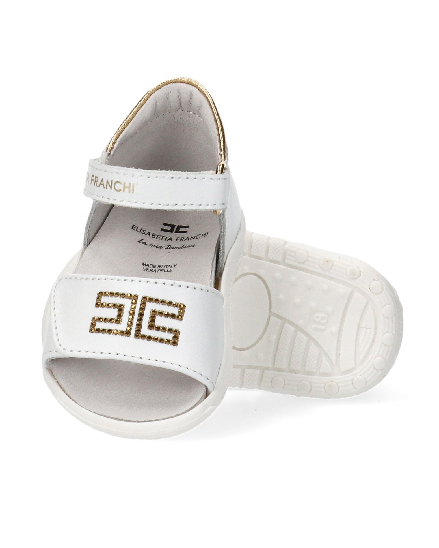 Elisabetta Franchi La Mia Bambina Sandalo Bianco/Oro con Logo per Neonate