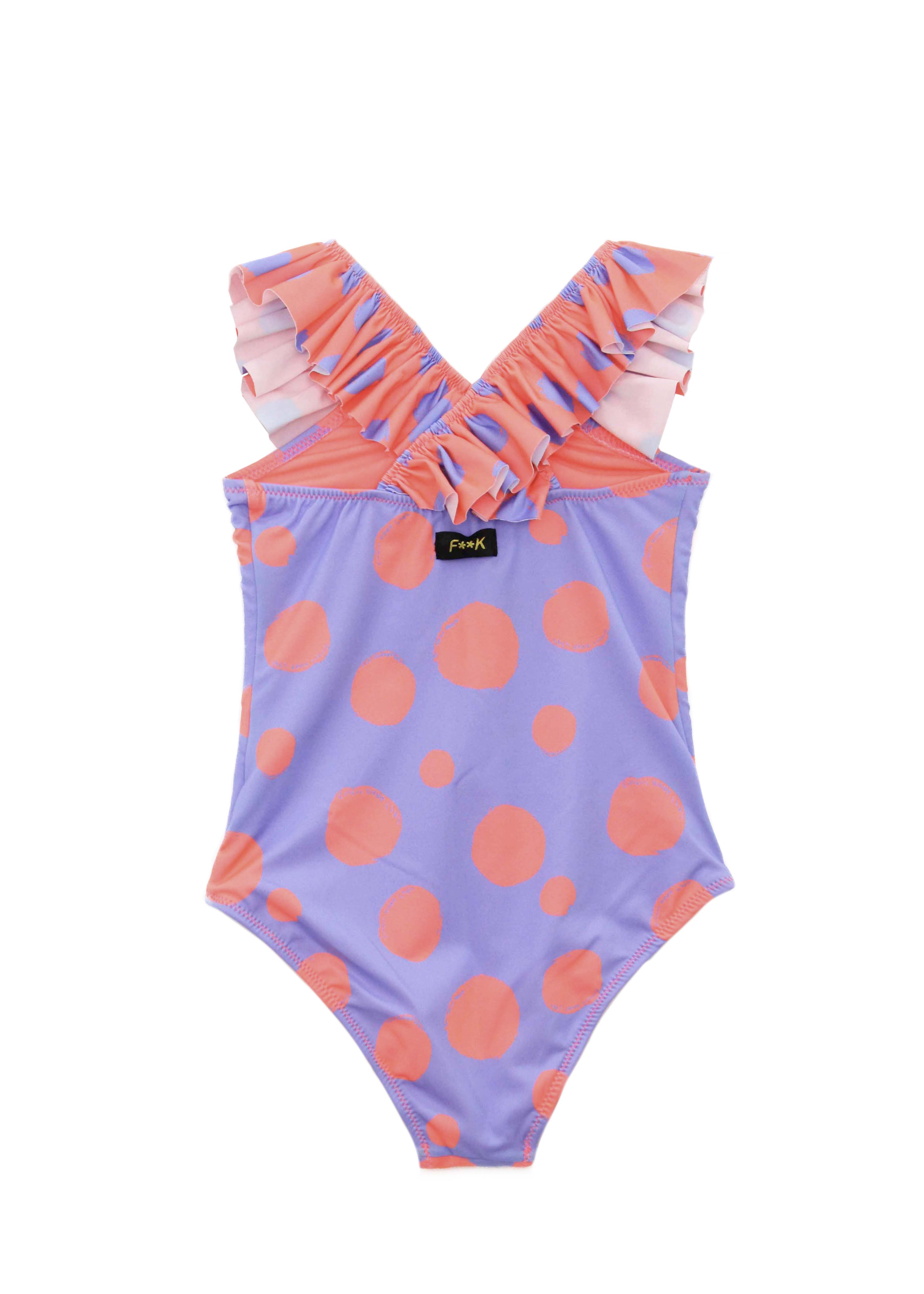 EffeK Costume Monokini Fantasia Pois Viola/Pesca per Bambine