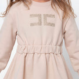 Elisabetta Franchi La Mia Bambina Pink Dress with Rhinestone Logo for Babies
